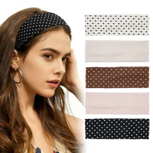 Women Polka Dot Wide Headband Stretch Knit Hair Band Vintage Casual Daily Hair Accessories