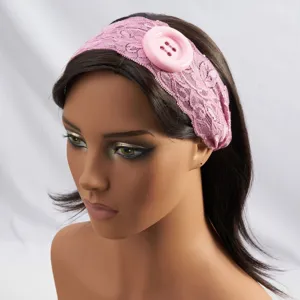 Roze kanten hoofdband met grote knop elastische haarband mode haaraccessoires voor vrouwen