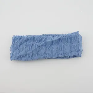 Blue crinkle headband for women, elastic knitted hair band, solid color yoga hair accessory