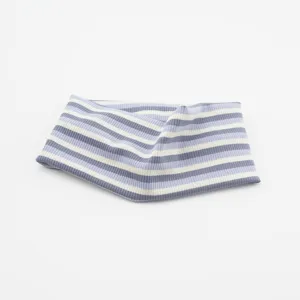 Blue striped knit headband detail, soft elastic fabric for daily sports wear and chic look.
