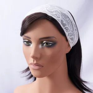 White lace headband for women, retro elastic floral hair band with wavy edges for daily wear.