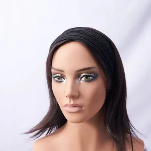 Detailed view of the black knit wide headband elastic hair accessory product display.