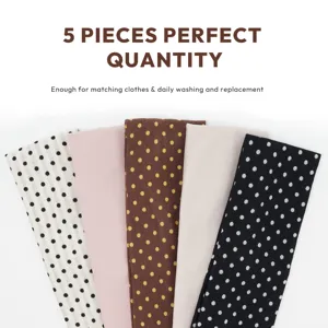 5 Pieces polka dot wide headbands set, elastic knit hair accessories for daily wear.