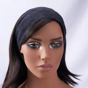 Dark lace headband for women, retro elastic hair band with wavy edge for daily stylish wear.