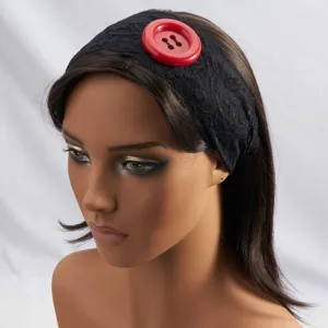 Zwarte kanten haarband met grote rode knop elastische haarband mode voor vrouwen dagelijks