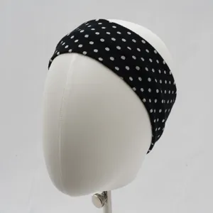 Black and white polka dot wide headband, elastic knit fabric hair band for women.