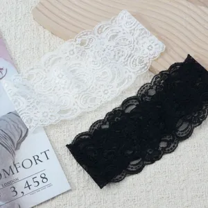 Black and white lace headband set, elegant hair accessories, elastic floral hair band detail