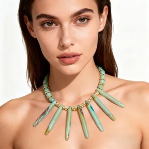 Collier de Perles Acrylique Couleur Turquoise Bohème Collier Chaine Vintage Résine Bijoux Pour Femmes Fête Cadeau