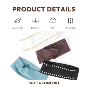 Women stretchy knit wide headband with metal studs fashion hair accessories for daily wear