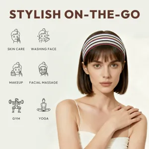Diadema de punto a rayas retro para mujer, banda de pelo elástica ancha para deporte.