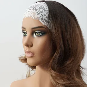Elastic lace headband for women, hollow floral hair band, stylish fashion hair accessory detail.