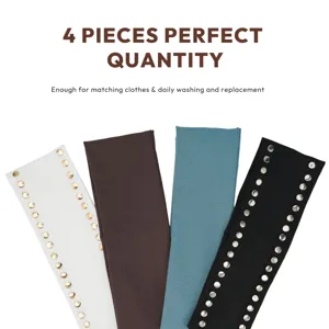 4 pieces wide knit headbands set with metal studs elastic solid hair bands detail view