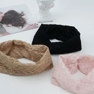Women knit wide hair band stretch mesh headband solid color fashion hair accessories