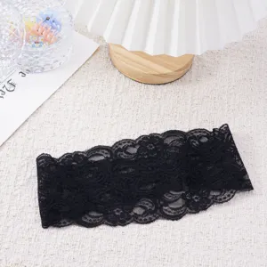 Black elastic lace headband detail, hollow out floral hair accessory for women chic.