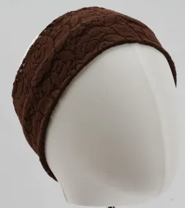 Fascia per capelli in pizzo marrone da donna, fascia elastica, accessorio yoga vintage