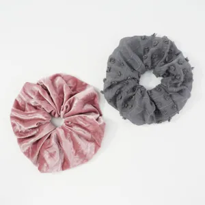 Soft velvet and textured fabric hair scrunchies set, elegant daily hair accessories for women.