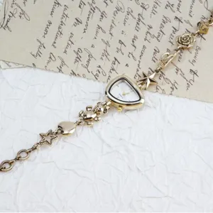 Women fashion gold tone quartz watch irregular dial charm bracelet watch with cute bear charms