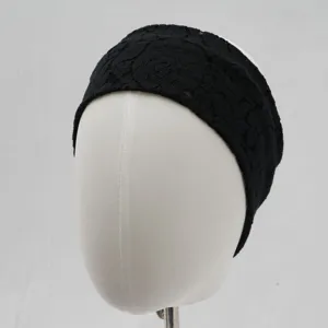 Fascia per capelli in pizzo nero elastica yoga fascia per la testa retrò tinta unita dettaglio