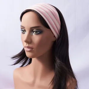 Stylish striped knitted wide headband for yoga, sports and outdoor wear, stretchy hair accessory.