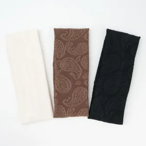Women vintage paisley knitted headband wide elastic hair band boho retro hair accessories set
