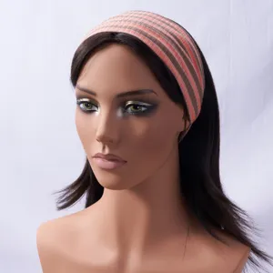 Damen gestricktes breites Stirnband gestreift elastisch Yoga Fitness Haarband Zubehör