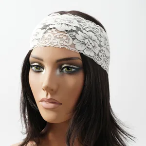 White lace headband wide elastic hair band hollow floral hair accessory for women daily wear