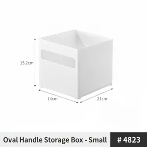 White rectangular plastic storage box with handle dimensions 21x14x15.2cm for cabinet