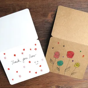 Folded blank creative greeting card DIY handmade message card with cute hand-painted floral design.