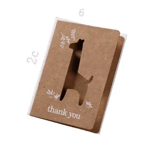 Creative kraft paper laser cut hollow greeting card with thank you text for gifts and festivals.