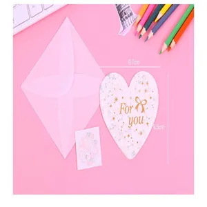 Set de tarjeta de felicitación en forma de corazón con sobre translúcido, tarjeta de San Valentín.