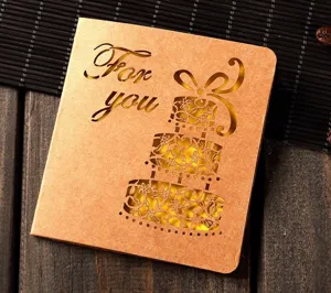 Creative hollow kraft paper greeting card with vintage cake design and blessing message for gifts