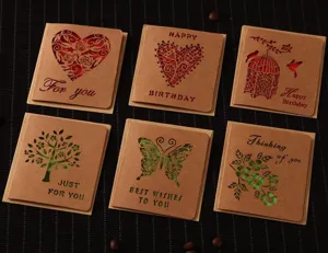Creative hollow kraft paper greeting card set with retro design and blessing messages for gifts.