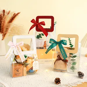 Bolsa de Regalo de PVC Transparente Bolsa Tote de Panadería Clara Bolsa de Embalaje de Caramelos para Fiesta de Boda Con Asa de Cinta