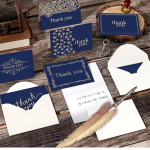 Conjunto de tarjetas de felicitación de agradecimiento de lámina de oro vintage con sobres.