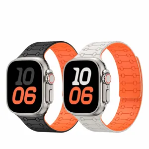 Silicone magnetic watch band detail view, dual-color pattern, compatible with smart watch.