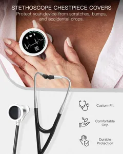 Silicone stethoscope chestpiece cover detail highlighting protective features and custom fit.