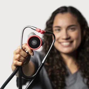 Detailed close-up of the digital stethoscope silicone protective case, showing snug fit.