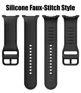 Silicone replacement watch band with imitation stitching design, flexible and durable.
