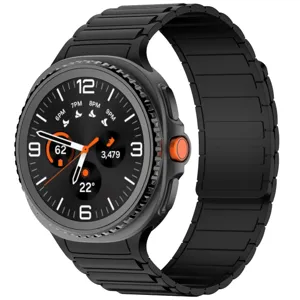Magnetic silicone watch band replacement for smart watch, durable black strap, flexible design.