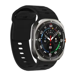 Smartwatch with black silicone strap and metallic cushion case, featuring digital display.