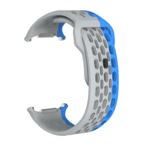 Silicone watch strap detail, dual-color hole design with buckle for Galaxy Watch Ultra.