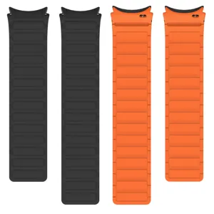 Silicone replacement watch bands, durable corrugated strap for smartwatches, black and orange.