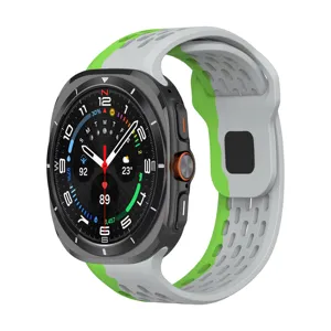 Silicone perforated replacement watch strap compatible with Ultra smartwatches, grey green.