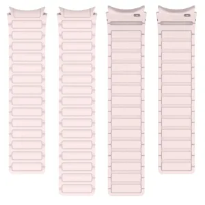 Pink silicone magnetic link replacement watch band, detailed product close-up view.