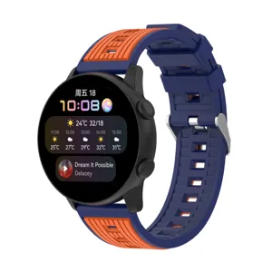 Blue and orange silicone watch strap featuring a smartwatch display, flexible and stylish.