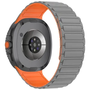 Silicone magnetic watch strap replacement band for smart watch, durable grey orange sport style.