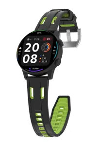 Dual-color silicone replacement watch strap with breathable athletic holes for smartwatches.