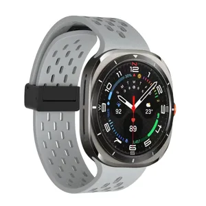 Silicone magnetic strap with breathable holes for smartwatch, comfortable and stylish daily wear.