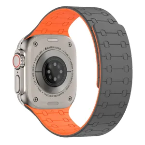 Silicone magnetic watch band replacement strap compatible with Apple Watch Ultra 49mm gray orange