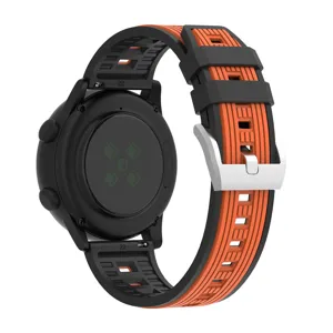 Silicone replacement watch strap 22mm dual-color vertical stripe design with metal buckle detail